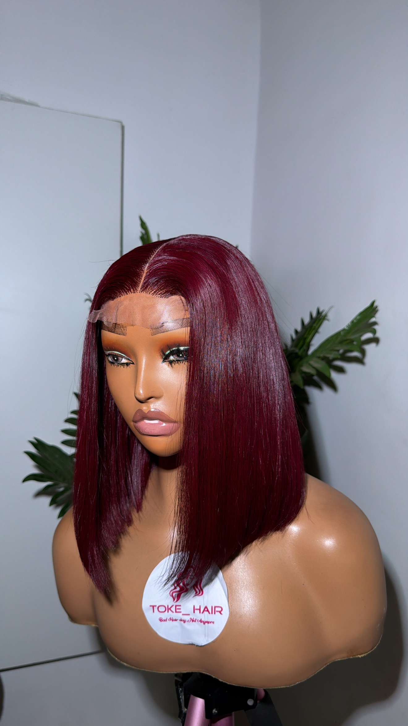 SDD Burgundy Wine Bone Straight 2x6 10” Closure Wig – Sleek Luxury Unit - Image 2