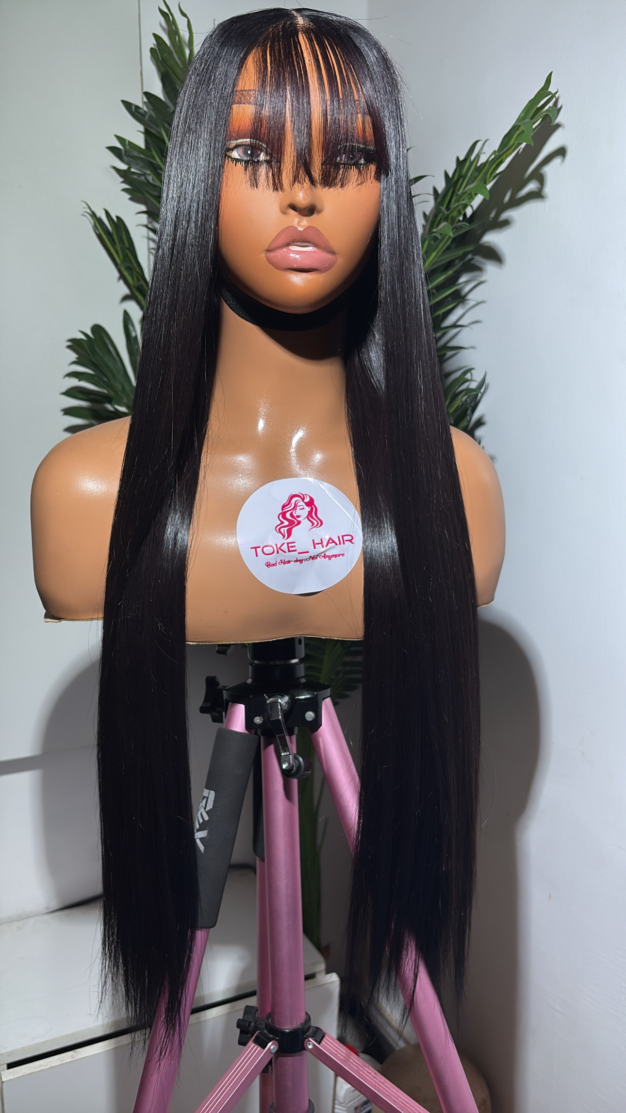 26” Bone Straight Human Hair Wig – Closure Bangs, 300g Full Density - Image 2