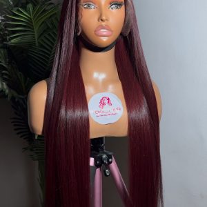 Burgundy Wine 32” Bone Straight Vietnam Wig – 300g Full Density 13×6 HD Lace